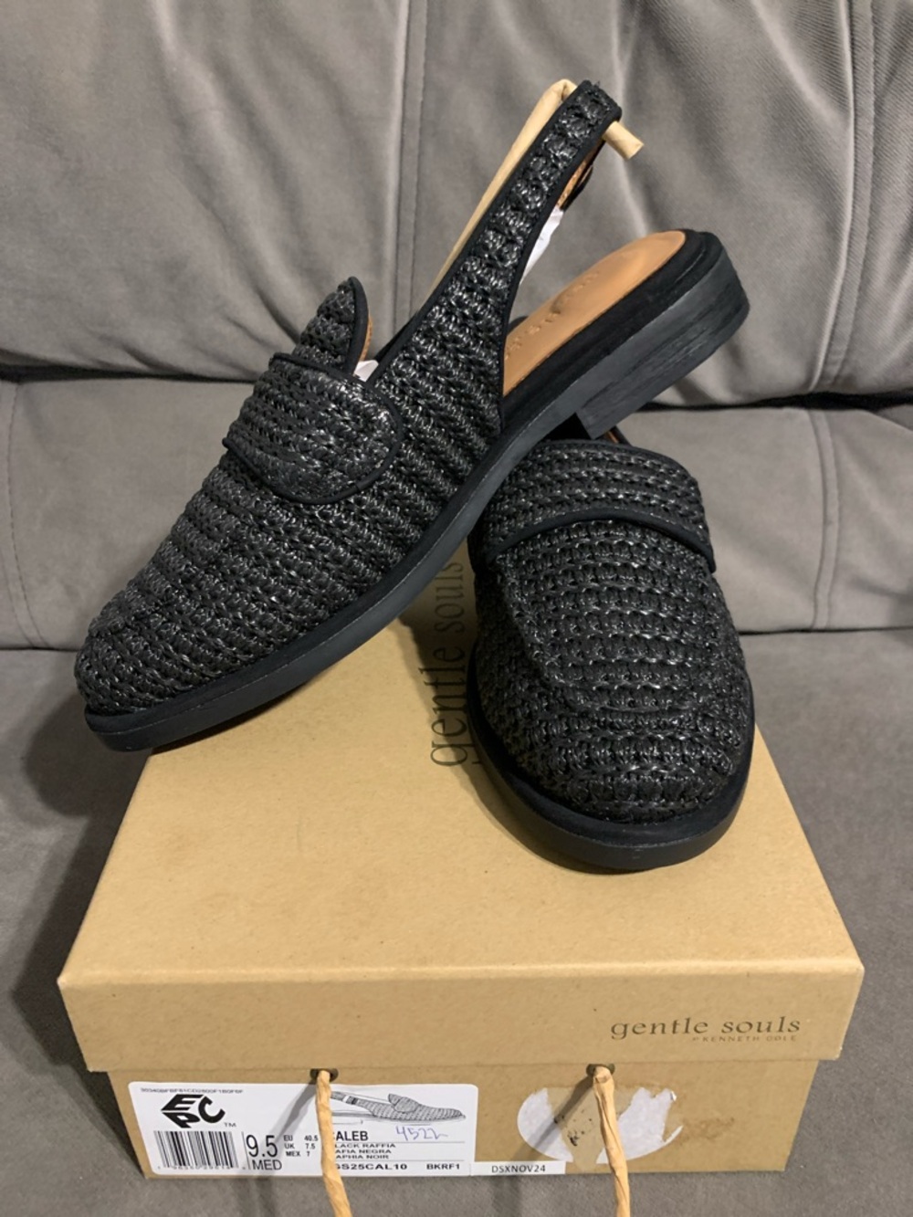 gentle souls Black Woven Slingback Loafers for Women
